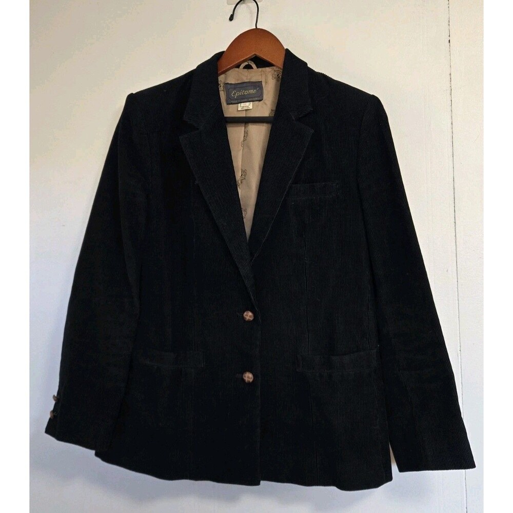 Vintage Epitome Blazer Womens 12 Corduroy Navy Blue Preppy Casual Academia Japan